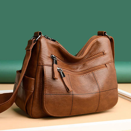Sac Bandoulière Vintage Camel Multi-Poches