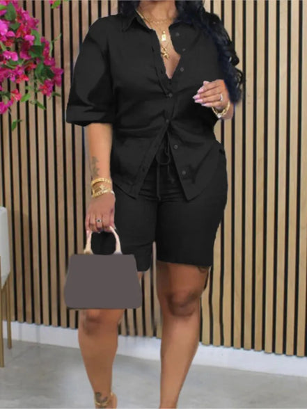 Ensemble 2 Pièces Femme en Lin — Chemise & Short Coordonné