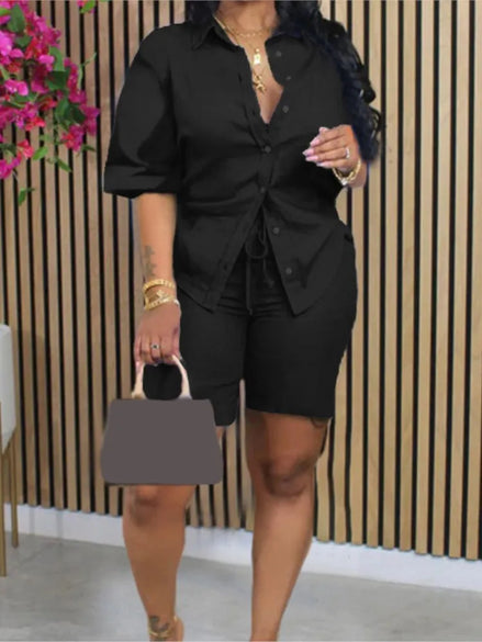 Ensemble 2 Pièces Femme en Lin — Chemise & Short Coordonné