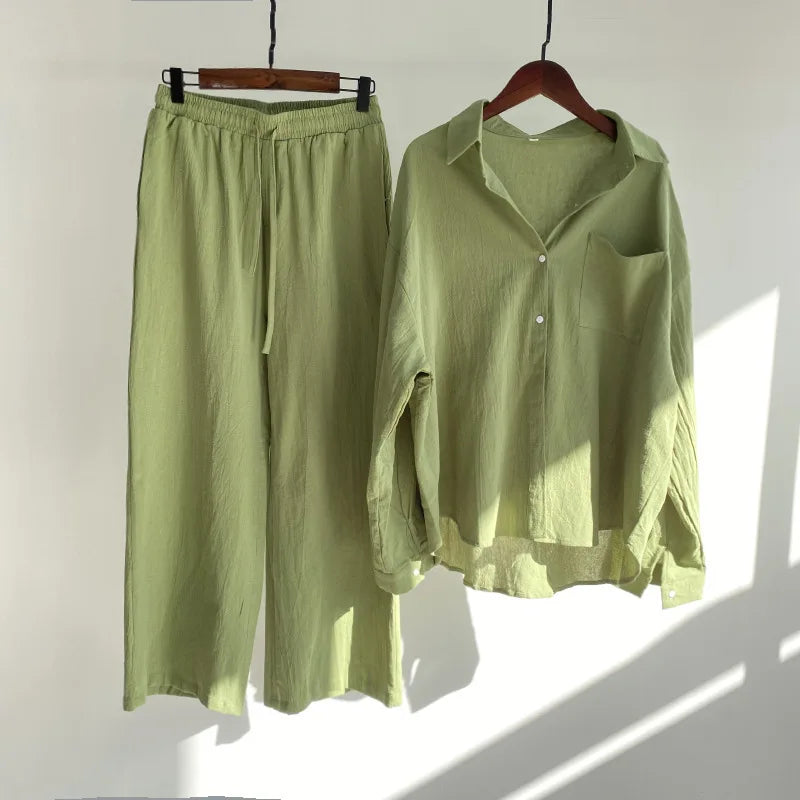 Ensemble 2 Pièces Femme en Lin — Chemise Oversize & Pantalon Large