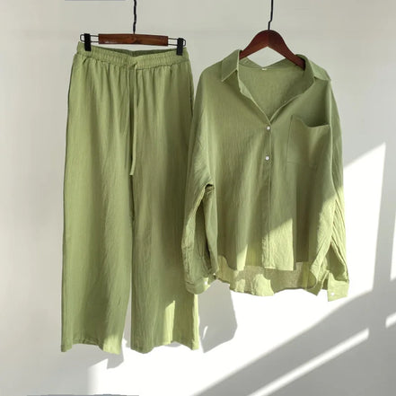 Ensemble 2 Pièces Femme en Lin — Chemise Oversize & Pantalon Large