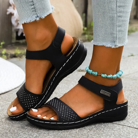 Sandales Ergonomiques "Confort Étoilé" – Bleu Marine & Micro-Strass