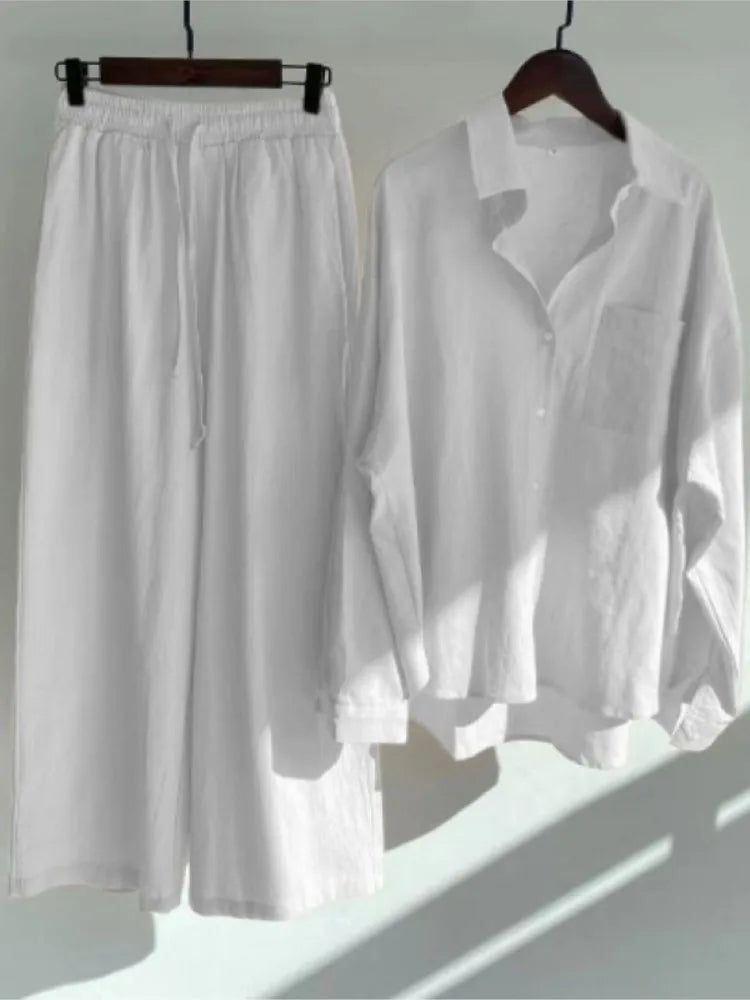 Ensemble 2 Pièces Femme en Lin — Chemise Oversize & Pantalon Large