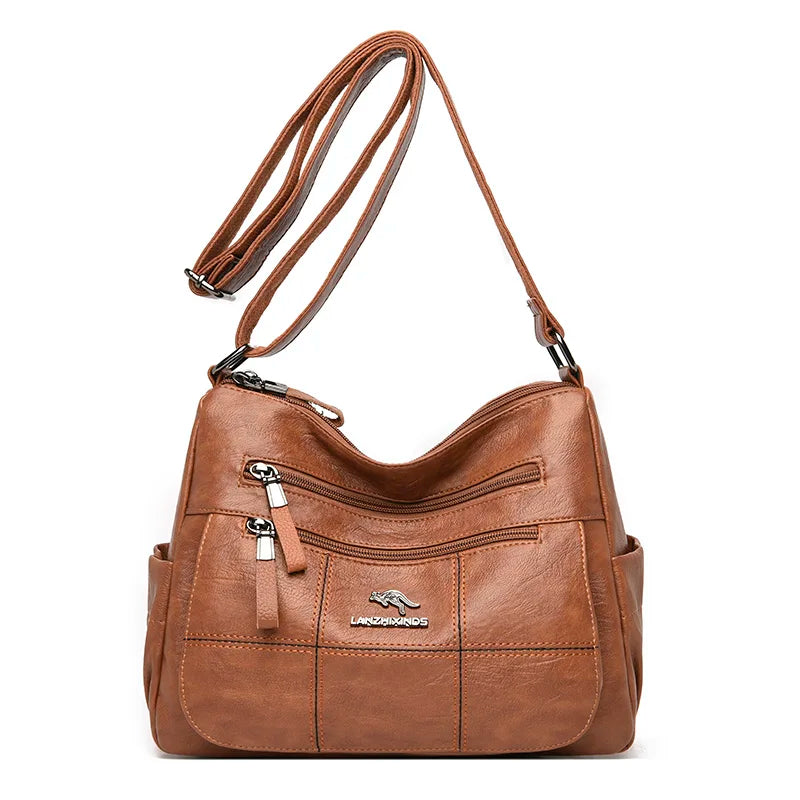 Sac Bandoulière Vintage Camel Multi-Poches