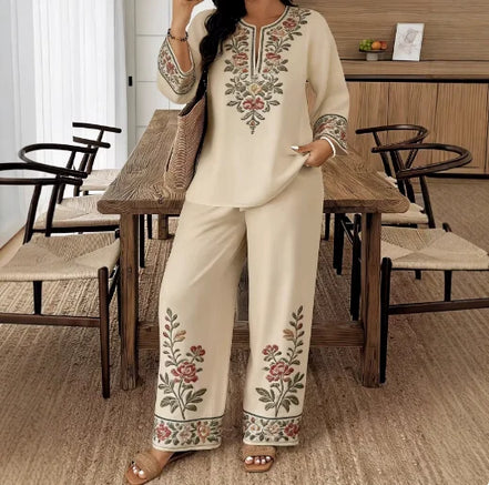 Ensemble 2 Pièces Femme en Satin — Chemise & Pantalon Large