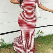 Ensemble 2 Pièces Femme Rayé — Crop Top & Jupe Longue Sirène