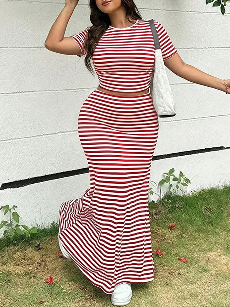 Ensemble 2 Pièces Femme Rayé — Crop Top & Jupe Longue Sirène