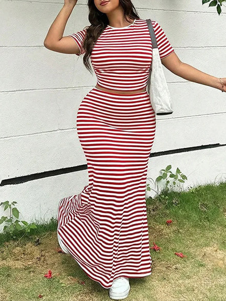 Ensemble 2 Pièces Femme Rayé — Crop Top & Jupe Longue Sirène