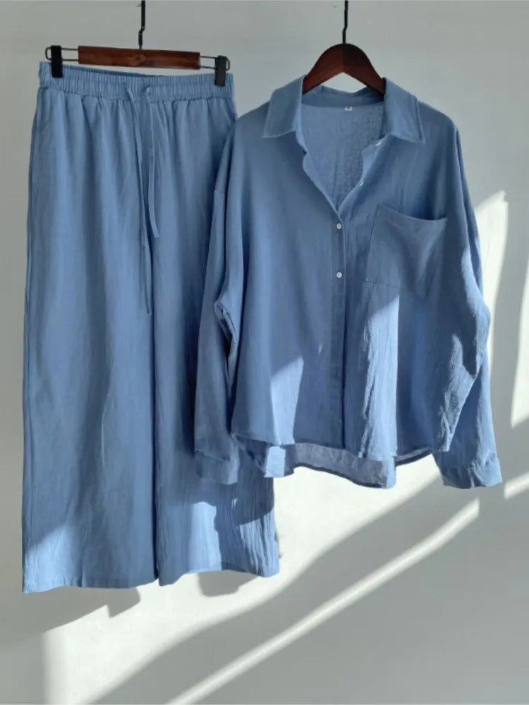 Ensemble 2 Pièces Femme en Lin — Chemise Oversize & Pantalon Large