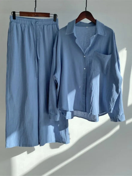 Ensemble 2 Pièces Femme en Lin — Chemise Oversize & Pantalon Large