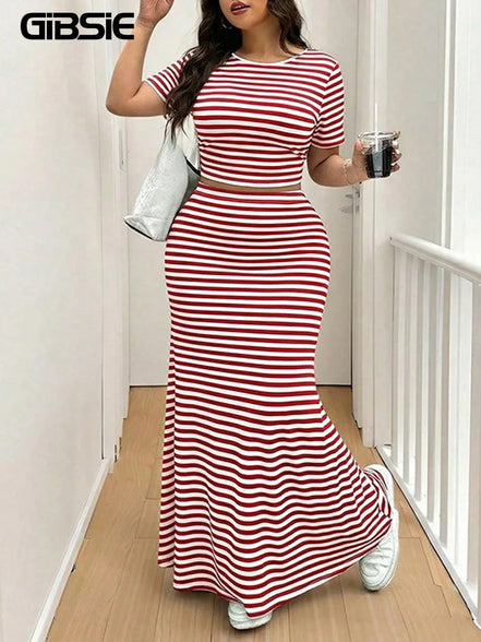 Ensemble 2 Pièces Femme Rayé — Crop Top & Jupe Longue Sirène