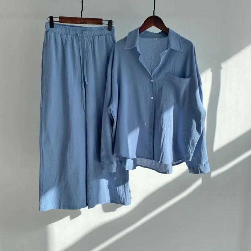 Ensemble 2 Pièces Femme en Lin — Chemise Oversize & Pantalon Large
