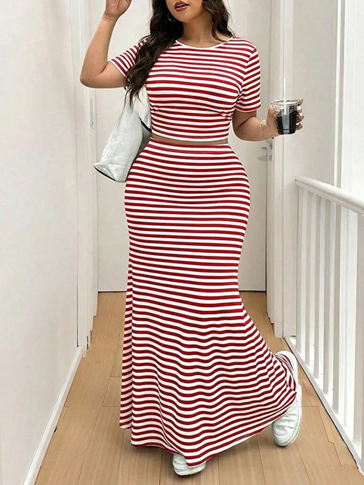 Ensemble 2 Pièces Femme Rayé — Crop Top & Jupe Longue Sirène