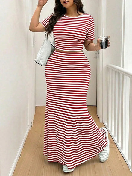 Ensemble 2 Pièces Femme Rayé — Crop Top & Jupe Longue Sirène