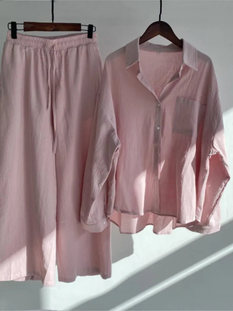 Ensemble 2 Pièces Femme en Lin — Chemise Oversize & Pantalon Large