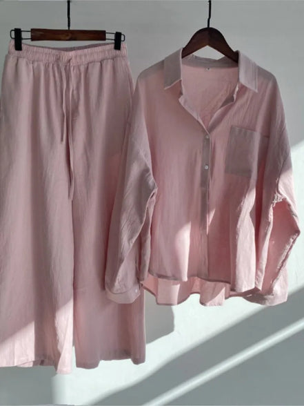 Ensemble 2 Pièces Femme en Lin — Chemise Oversize & Pantalon Large