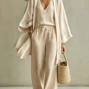 Ensemble 3 Pièces Femme — Kimono, Top & Pantalon Large Fluide