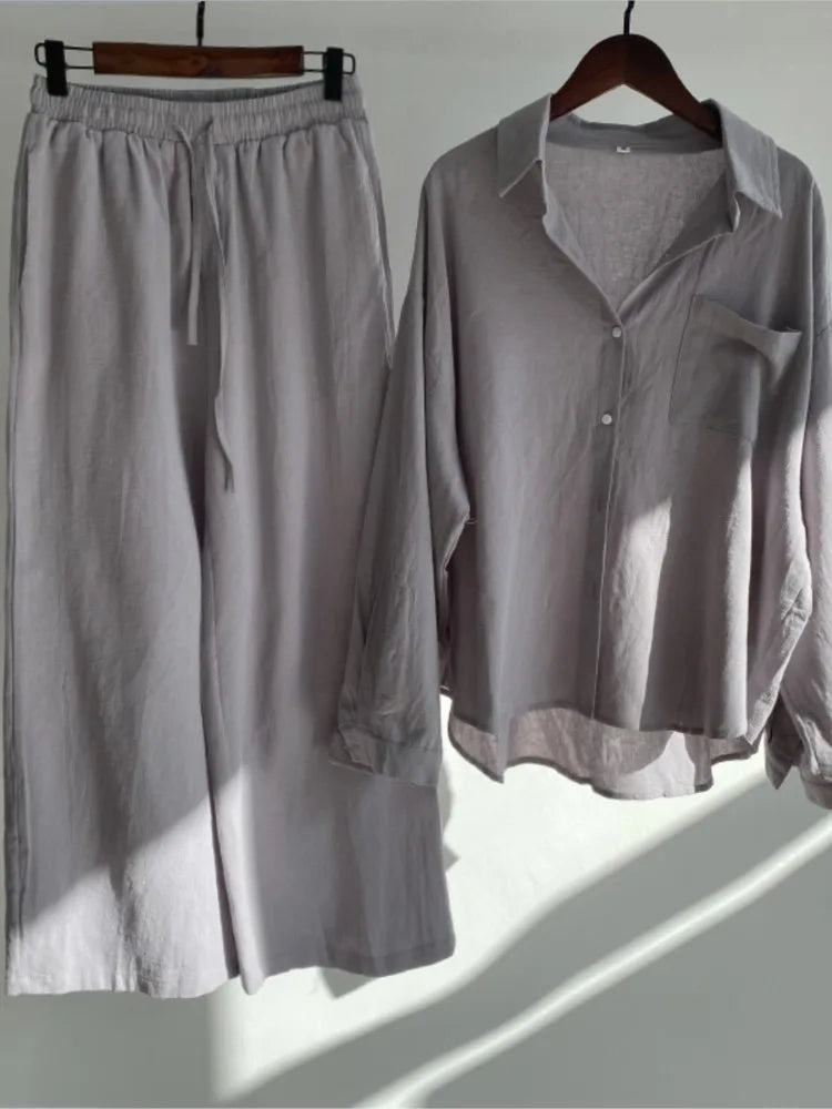 Ensemble 2 Pièces Femme en Lin — Chemise Oversize & Pantalon Large