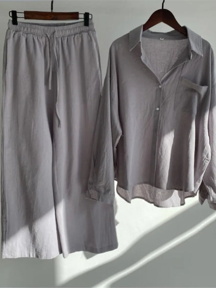 Ensemble 2 Pièces Femme en Lin — Chemise Oversize & Pantalon Large
