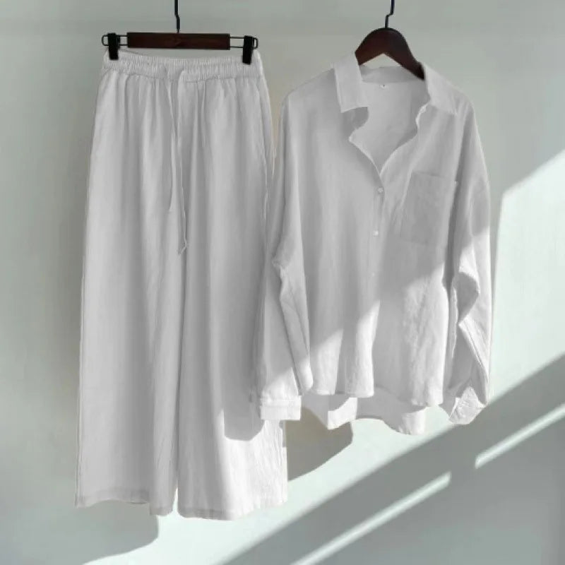 Ensemble 2 Pièces Femme en Lin — Chemise Oversize & Pantalon Large