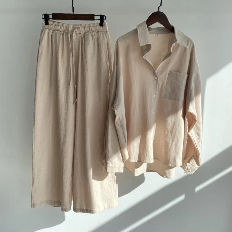 Ensemble 2 Pièces Femme en Lin — Chemise Oversize & Pantalon Large