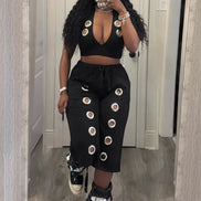 Ensemble 2 Pièces Femme en Lin — Crop Top Halter & Bermuda Œillets