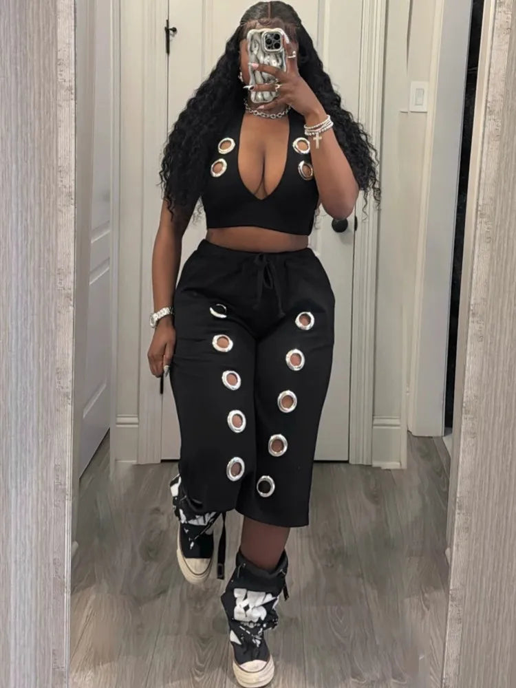 Ensemble 2 Pièces Femme en Lin — Crop Top Halter & Bermuda Œillets