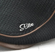 AKJ Fashion black knitted beret with leather trim and silver logo detail