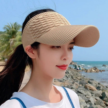 Casquette visière longue beige en maille respirante AKJ Fashion, idéale pour la protection solaire et le confort.