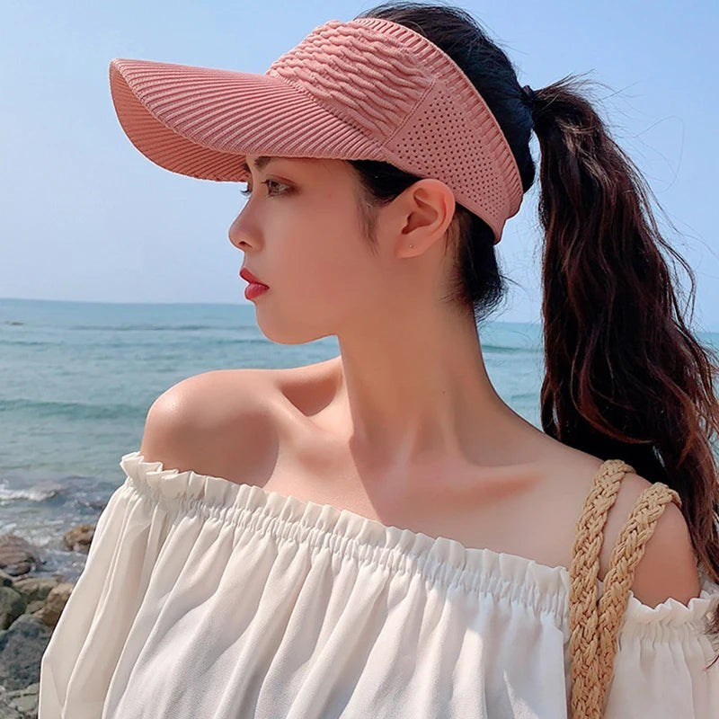 Casquette visière longue rose AKJ Fashion, respirante et ajustable, idéale pour la protection solaire.