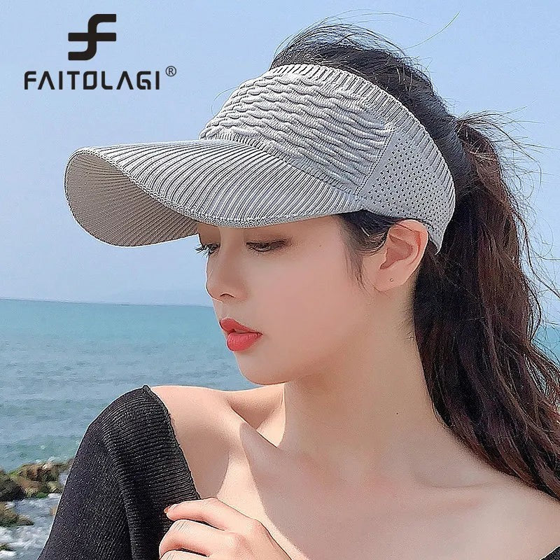 Casquette visière longue grise FAITOLAGI pour femme, protection solaire, respirante, réglable, idéale pour l'extérieur.