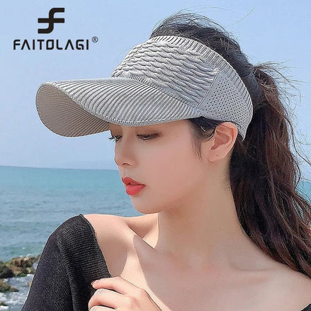 Casquette visière longue grise FAITOLAGI pour femme, protection solaire, respirante, réglable, idéale pour l'extérieur.