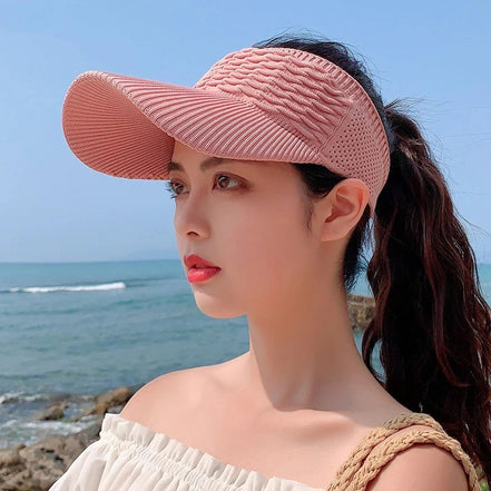 Casquette visière longue rose AKJ Fashion en maille ajourée, protection solaire, réglable, pour femme