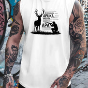 AKJ Fashion débardeur blanc homme, coupe ajustée, imprimé chasseur et cerf, idéal pour le fitness et le quotidien.