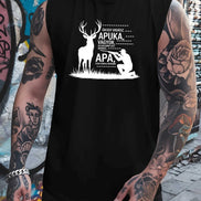 AKJ Fashion débardeur noir homme, coupe ajustée, imprimé chasseur et cerf, idéal pour le fitness et le quotidien.