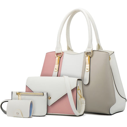 Ensemble 4 sacs à main AKJ Fashion en cuir blanc, rose et gris, design épuré, idéal pour femme