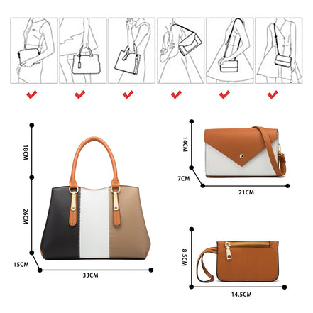 Ensemble 4 sacs à main AKJ Fashion en cuir doré et color block, idéal pour femme chic et formelle.