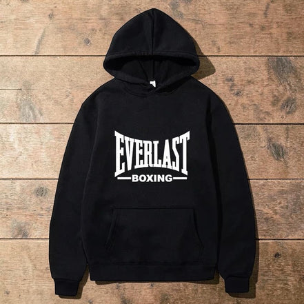 AKJ Fashion sweat à capuche noir unisexe EVERLAST, molleton doux, poche kangourou, style dynamique