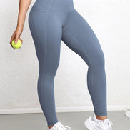 AKJ Fashion Legging bleu gris à double poche, coupe ajustée, idéal pour le sport et le quotidien.