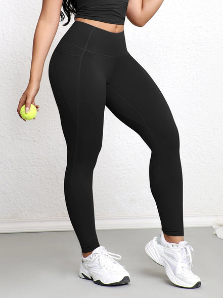AKJ Fashion legging noir taille haute avec poches latérales, tissu résistant, coupe affinée pour le sport et le quotidien.