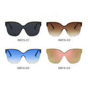 AKJ Fashion Lunettes de soleil oversize œil de chat, monture semi-monture dorée, verres dégradés bleu, rose, marron ou gris.