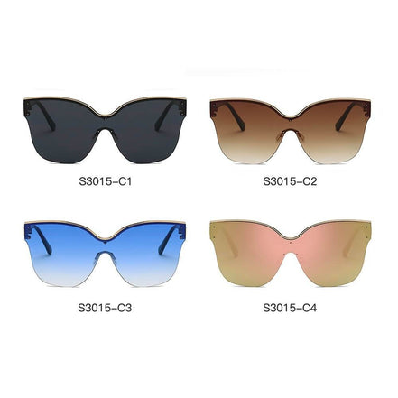 AKJ Fashion Lunettes de soleil oversize œil de chat, monture semi-monture dorée, verres dégradés bleu, rose, marron ou gris.