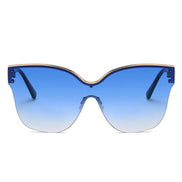 Lunettes de soleil oversize œil de chat AKJ Fashion bleues dégradées, monture semi-monture dorée et bleue, protection UVA/UVB.