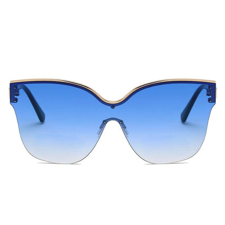 Lunettes de soleil oversize œil de chat AKJ Fashion bleues dégradées, monture semi-monture dorée et bleue, protection UVA/UVB.