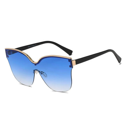 AKJ Fashion Lunettes de soleil oversize œil de chat bleues dégradé, monture semi-monture dorée et noire, verres protection UVA/UVB.