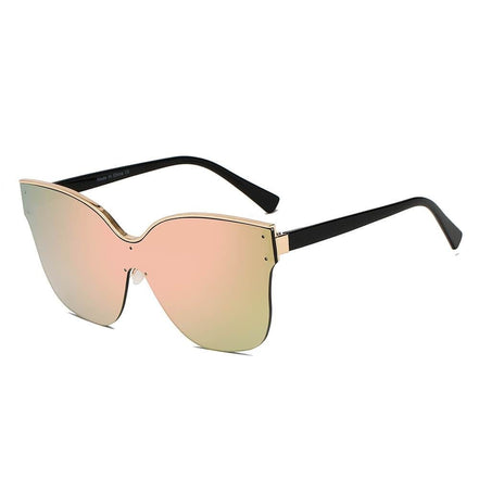 AKJ Fashion Lunettes oversize œil de chat dorées et noires avec verres roses dégradés, monture semi-monture.