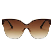 AKJ Fashion Lunettes de soleil oversize œil de chat marron dégradé, monture semi-monture dorée, luxe contemporain.
