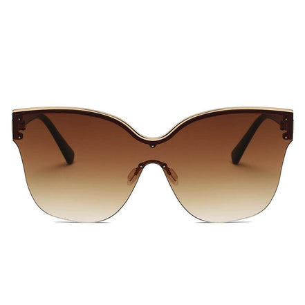 AKJ Fashion Lunettes de soleil oversize œil de chat marron dégradé, monture semi-monture dorée, luxe contemporain.