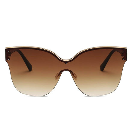AKJ Fashion Lunettes de soleil oversize œil de chat marron dégradé, monture semi-monture dorée, luxe contemporain.