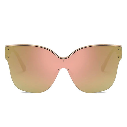 Lunettes de soleil oversize œil de chat AKJ Fashion, monture dorée semi-monture, verres roses dégradés or, protection UVA/UVB.